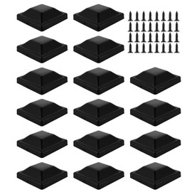 Beenle-Icey 16Pcs Fence Post Caps 3.5inch Black Deck Post Caps with 32 Screws Waterproof Outdoor Reusable Fence Post Cover Plastic Square Fence Poles Caps