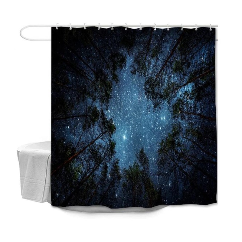 goodbath Forest Starry Shower Curtain,Night Sky Space Milky Way Trees