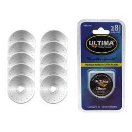 Ultima 28mm Rotary Cutter Blades – 10 Blades Per Pack – Fits Most Rotary Cutters Including Fiskars, Olfa, Martelli and TrueCut – Cuts Quilting Fabric, Leather, and More (28mm)