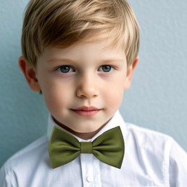 Branduce Olive Green Bow Ties for Boys Pre Tied Toddler Bow Tie Adjustable Silk Blend Kids Bowties for Wedding Party (BB12-28)