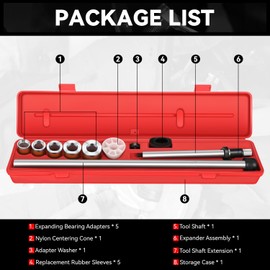 Auto Dynasty Camshaft Bearing Tool, Red Camshaft Bearing Removal and Install Tool Kit with 1-1/8" to 2-2/3" Adapter Cover Most Domestic and Import Vehicles