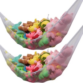 Powkoo 2 Pack Teddy Stroage Hammock Jumbo Toy Hammock for Stuffed Animals Corner Toy Hanging Storage Net for Teddy Bears Soft Toys Kids Room (White)