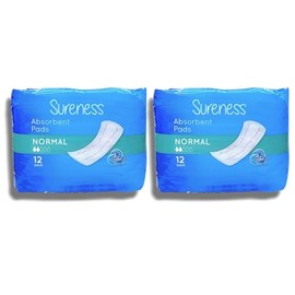 Sūreness Absorbent Pads - Normal | 3-Way Protection | Light to Moderate Bladder Weakness | 12 Pack in Each | 24 Pads in Total