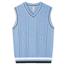 Kid Nation Boys Sweater Vest Cable Knit 100% Cotton Unisex Toddler Uniforms Vest for Big Boys Girls Childrens 13-14 Years Light Blue
