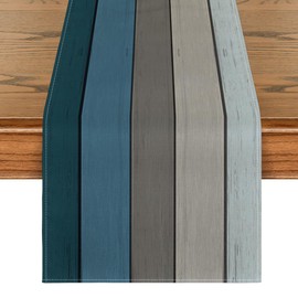 Artoid Mode Blue Grey Planks Antique Old Rustic Wood Spring Table Runner, Winter Kitchen Table Decoration, Indoor, Holiday, Party Decor, 40 x 140 cm