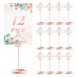 CHGCRAFT 12PCS Table Number Holders Airplane Shape Place Card Holders Metal Name Card Holders Table Number Stands Table Photo Picture Holders for Party Weddings Resturants, Rose Gold