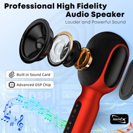 Wireless Bluetooth Karaoke Microphone, 5-in-1 Portable Handheld Mic with LED Lights, Supports Car Karaoke Duets, Karaoke Mic Speaker Machine for Adults & Kids Home Party Birthday (Red)