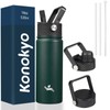 Konokyo Insulated Water Bottle with Straw,18oz 3 Lids Metal Bottles