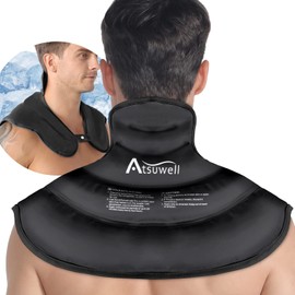 Atsuwell Neck Ice Pack Wrap, Reusable Gel Ice Pack Neck Shoulder, Cold Wrap for Upper Back Cold Compression, Flexible Necks Shoulder Gel Pad for Men Women, Black