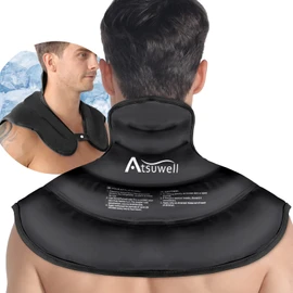 Atsuwell Neck Ice Pack Wrap, Reusable Gel Ice Pack Neck Shoulder, Cold Wrap for Upper Back Cold Compression, Flexible Necks Shoulder Gel Pad for Men Women, Black