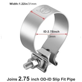 EVIL ENERGY Narrow Band Exhaust Clamp Muffler Clamp Stainless Steel 2.75"