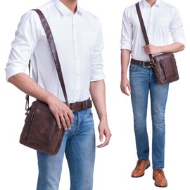 STILORD 'Ashton' Herren Leder Tasche zum Umhängen Vintage Herrentasche Ledertasche Crossbody Bag Kleine Messenger Bag für Männer Umhängetasche Echtleder, Farbe:lyon - braun