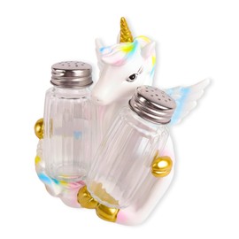 Needzo Rainbow Unicorn Salt and Pepper Shaker Holder, Unique Fantasy Tabletop Decor, Shakers Included, 6x4x4 Inches