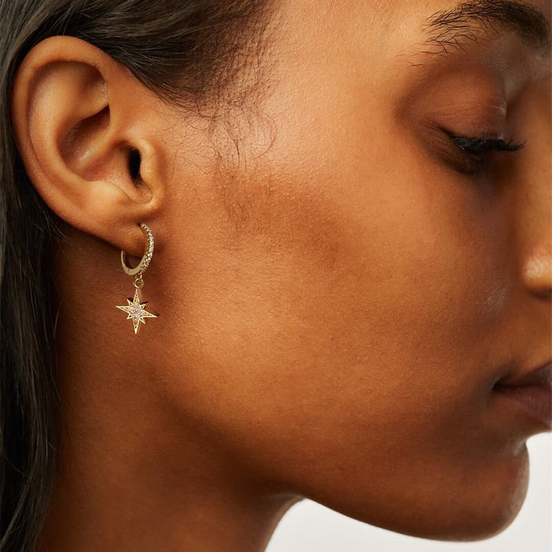 8YEARS 18K Gold Plated Dangle Hoop Earrings for Women, Gold