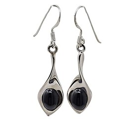 TreasureBay Womens Handmade 925 Silver Natural Gemstone Dangle Drop Earrings (Black Onyx)