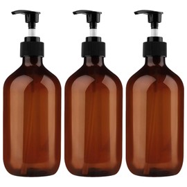 Yebeauty Empty Pump Bottle Dispenser, 17oz/500ml Lotion Soap Shampoo Pump Bottles Large Brown Bottle with Pump Plastic Refillable Containers Pack of 3