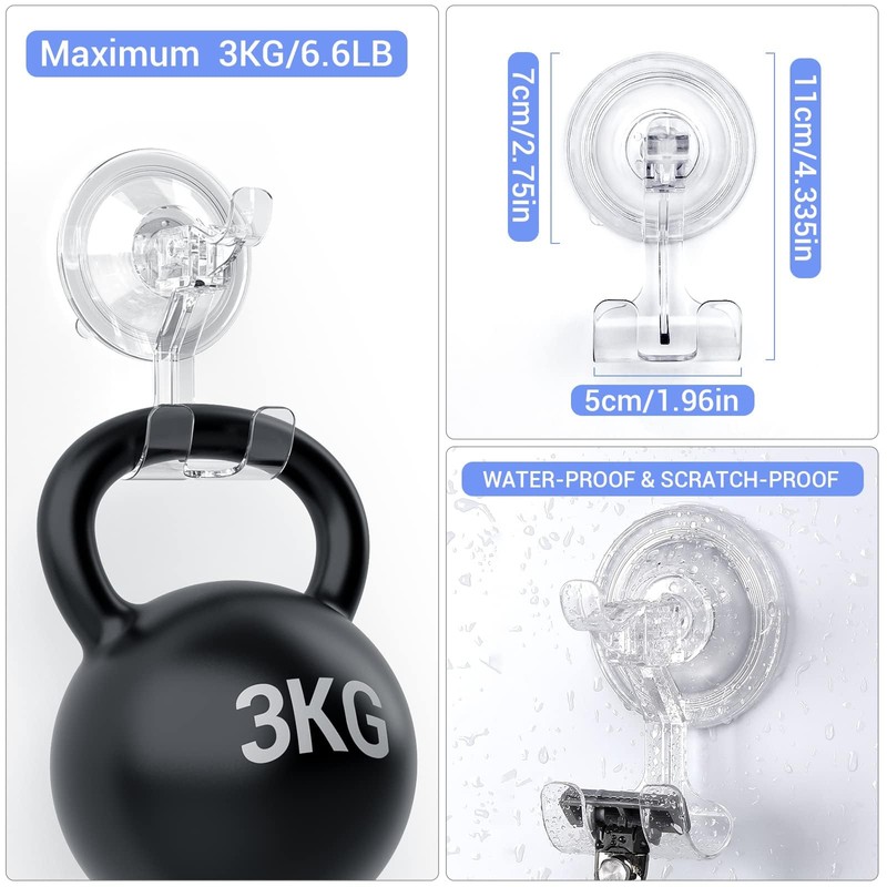 Suction Cup Hook, Vacuum Set of 2, Shaver Holder, Razor