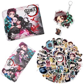 Ubephant Demon Slayer Purse, Demon Slayer Wallet, Demon Slayer Gift, Wallet Key Ring Sticker, PU Leather Wallet, for Fans Children Birthday Gift, multicoloured, Size: