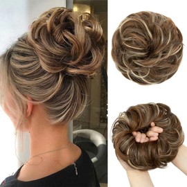 CJL HAIR Large Messy Bun Hair Piece Wavy Curly Scrunchies Synthetic Chignon Ponytail Hair Extensions Thick Updo Hairpieces for Women Nut Multi