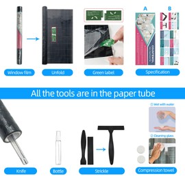 COUNTEWOL Blackout Window Film，Sun Blocking Window Privacy Cover for Glass Removable Darkening Dark Black Out Window Cover Tint Shades for Home Day Sleep Light Blocker（ Black Rainbow 17.5 x 157.4 in）