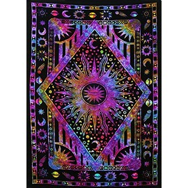 Popular Handicrafts Wall Hanging Tapestry For Bedroom Hippie Sun Moon Bohemian Hippy Psychedelic Design Indian Tapestries Bedspread 54 x 82 Inches (140cm x 210cm) Multicolor Tie Dye