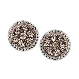 Women's Stud Earrings 925 Sterling Silver Bicolour with Brown Brilliant and Diamonds, Genuine 925 silver, Diamond