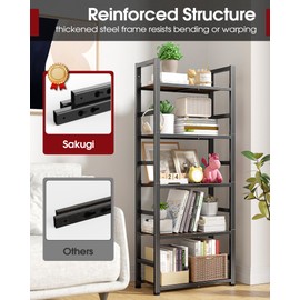Sakugi Book Shelf - 5-Tier Space-Saving Bookcase with Sidebars & Leveling Feet, Rustproof Storage Shelves for Home Office, Living Room, Kitchen, 23.6" x 10.6" x 58", Brown