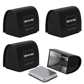Linkidea 4 Pack Safety Razor Blade Bank, Safe Razor Metal Waste Case for Storing Used Wasted Blades (Black)