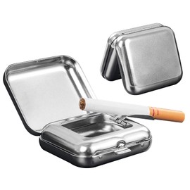 Kytpyi Pocket Ashtray, Car Ashtray, 2 Pieces Mini Mobile Ashtray, Square Metal Ashtray for Camping, Pocket Ashtray for Indoor, Outdoor, Travel, Car (Silver)