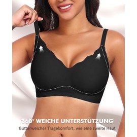 SINFLA Women's Seamless Bra Without Underwire Large Breasts Strong Hold Bra Bustier Padded Soft Comfit Bra Non-Wired Push Up Seamless Bras Bralette, black, S