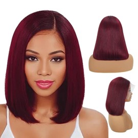 BOELYNN 99J Dark Burgundy Lace Front Wigs Human Hair 99j Burgundy Bob Wig Human Hair 180% Density Dark Red Wig 13x4 Frontal Human Hair Bob Wigs 14 Inch Lace Front Wig Human Hair 14 inches