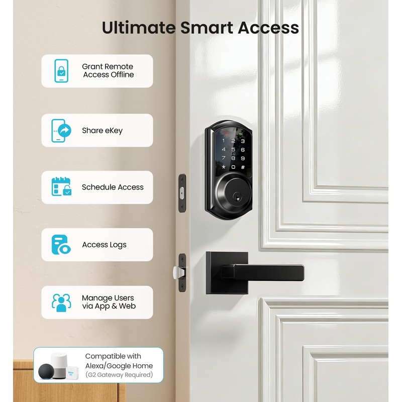 Veise VE06-L Smart Locks with 2 Lever Handle Set, App
