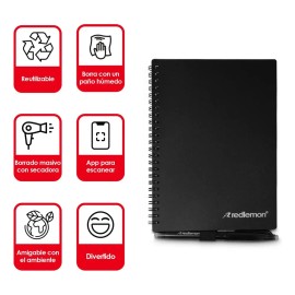 Cuaderno Inteligente Reutilizable de 50 Hojas, Borrable con Agua y con Calor, Sube Archivos y Anotaciones a la Nube. Ecológico, Incluye 3 Plumas de Ti