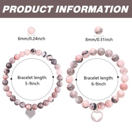 2Pcs Mother Daughter Bracelets, WGXIA Matching Heart Pink Natural Stone Beads Bracelet for Mom & Daughter Birthday Mothers Day Jewelry Gifts