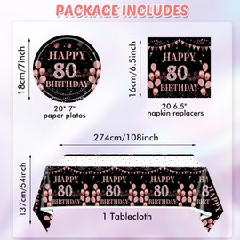 41PCS 80th birthday decorations for women 80th Birthday Plates and Napkins Tablecloth for Birthday Anniversary Vintage 1944 Party Favors