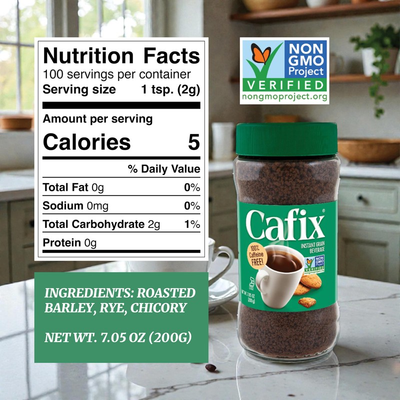 Cafix Coffee Substitute Crystals Jar 7.05 Ounces