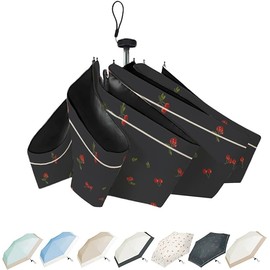 2024 Coordinator Supervised by the Coordinator, Cherry Pattern, Parasol, 6 Ribs, Folding Umbrella, Lightweight, Approx. 6.3 oz (180 g), 99.9% UV Protection, Compact, Folding Parasol, UV Protection,