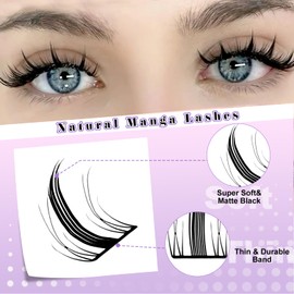 Eyelash Extensions Kit, 8-16 mm Manga Lash Extension Set, Anime Natural Cluster Lashes with Tweezers and Eyelash Glue, Easy DIY at Home, Friendly for Beginners (Manga Mix 816-XYT)