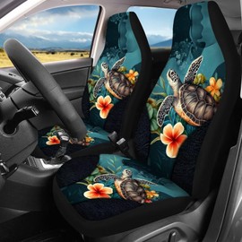 Wnbucioht Hawaii Sea Turtle Car Seat Cover Set for Front and Rear,4 Pack Sea Turtle Print Vehicle Bucket Seat Pad Breathable Split Bench Seat Pads,Fit Most Vehicle,Sedan,Truck, SUV, Van