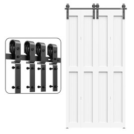 ROOMTEC Bi-Folding Sliding Barn Door Hardware Track Kit, Black Roller Kit for Doors, J Shape(No Door) (4 Doors-4 FT-J Shape)