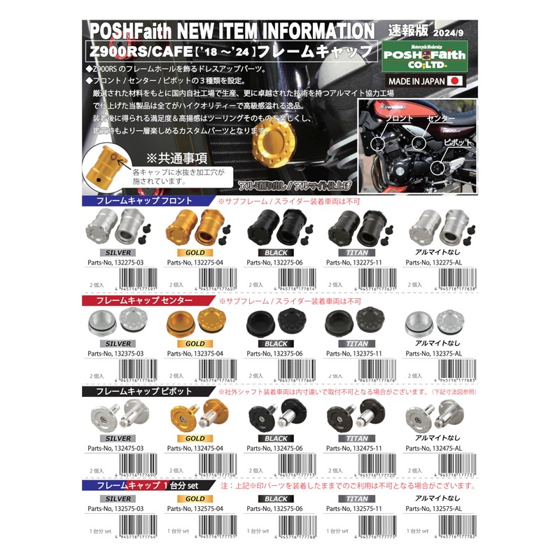 POSH FAITH Motorcycle Goods Frame Cap Front Z900RS/CAFE (18-24 Years)