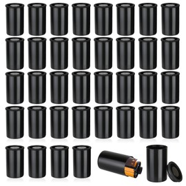 Amentalove 36Pcs Film Canisters 35mm, Film Canisters with Lids, Plastic Film Canisters, Film Jars with Lid, Waterproof Film Canisters with Sticker for Scientific Activity Small Accessories (Black)