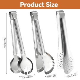 3-Piece Set Kitchen Tongs Stainless Steel 9 Inch Tongs Kitchen Serving Tongs Set, Salad Tongs, Pasta Tongs, Asparagus Tongs, Multifunctional Kitchen Tongs Stainless Steel for Buffets, Parties