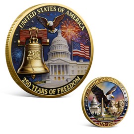 America 250 Merchandise USA 250th Anniversary Commemorative Coin 1776-2026 250th Anniversary US Coin Bald Eagle Statue of Liberty Bell America 250 Collectible Challenge Coin for Collectors (A)
