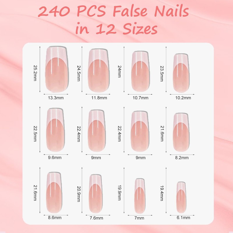 240 Pieces Press On Nails Set - Nude French Nails