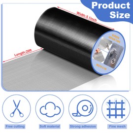 CroBlissful Extra Wide 5 in x 20 ft Window Screen Repair Tape Black Screen Repair Kit Patch for Window Screen and Screen Door Tears Holes Strong Adhesive Waterproof Fiberglass Mesh Repair