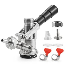 MRbrew Keg Coupler, O.D 1/4'' Draft Beer Tailpiece Commercial Sankey Kegerator D System Stainless Steel Probe Brass Body 5/16'' Gas Barb Keg Tap Dispenser with Check Valve Sealing Washer Hose Clamp
