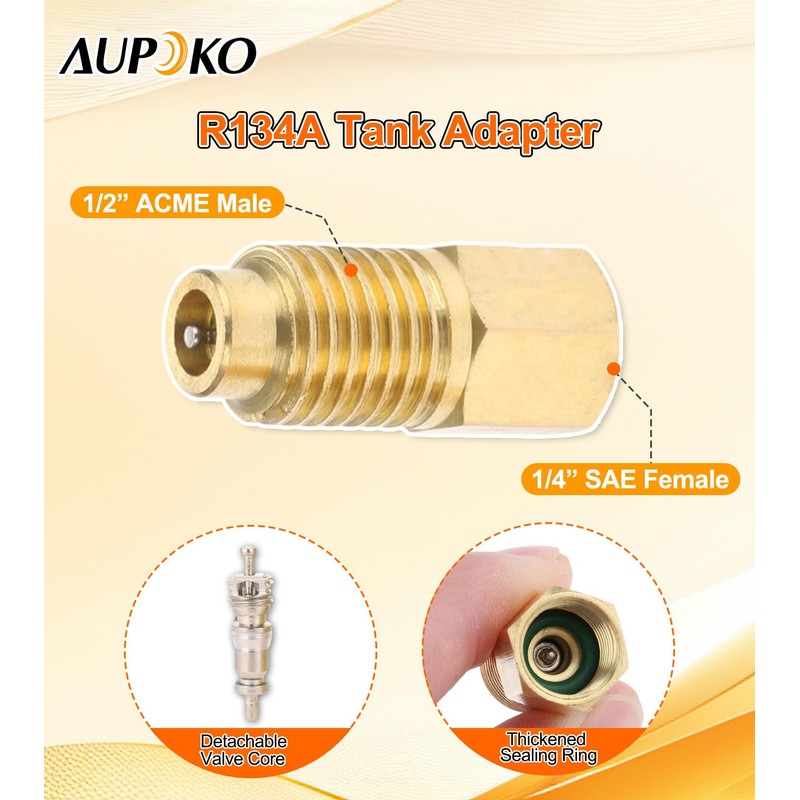 Aupoko R134A Self-Sealing Can Tap with Tank Adapter, 1/2" Acme