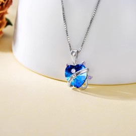 YAFEINI Daughter Necklace Sterling Silver Cat Heart Crystal Daddy's Girl Pendant Jewelry Gifts from Dad for Girls, Sterling Silver, blue
