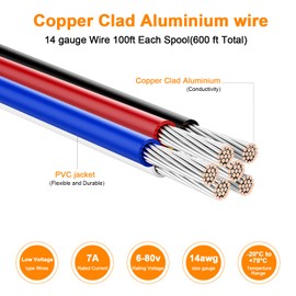 VIABRICO 14 Gauge Wire 600FT, 14 AWG Auto Wire 100ft Each Spool, 6 Colors Copper Clad Aluminium Low Voltage Electrical Wire 14 Gauge, Hookup Wire Kit for Breadboard/Automotive/DIY/Battery
